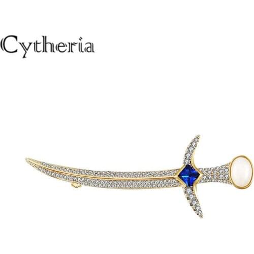 Luxury crystal rhinestone zircon pins brooches for men Samurai sword design pins brooches jewelry gifts