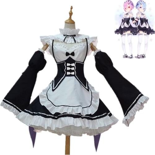 Anime Re Zero Kara Hajimeru Kawaii Isekai Seikatsu Ramu RAM Remu REM Cosplay Christmas Dress Maid Apron Dress Outfit Uniform Set