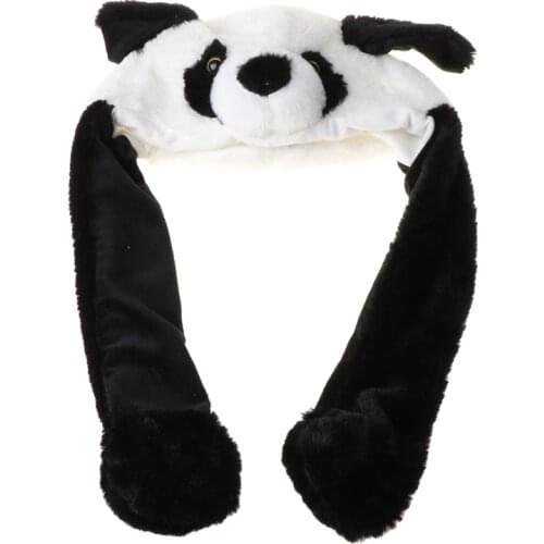 Children Adult Short Plush Cute 3D Cartoon Panda Animal Hat with Moving Ears Double Airbag Paws Warm Earflap Cap Toy Party Props