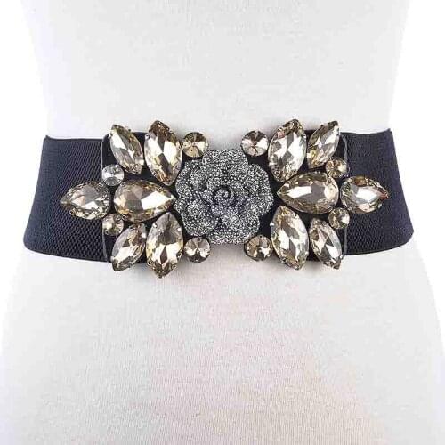 Female Artificial crystal Wide Elastic Waist Belt for women Ladies Dress Waistband Cummerbund Dress Accessories BL226