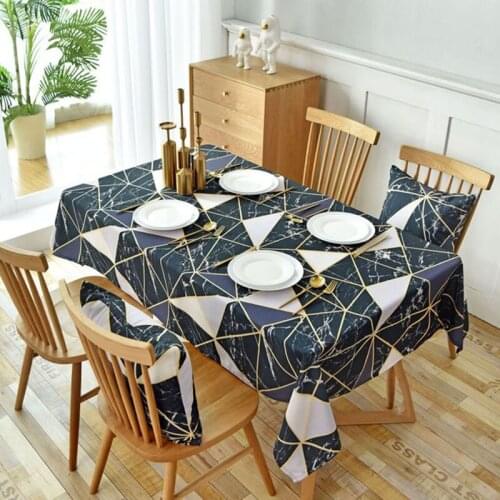 Nordic Style Waterproof Black Color Geometric Printed Table Cloth Rectangle Table Cover for Dining Party Decoration Home Textile
