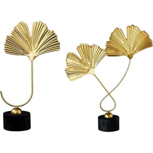 Ginkgo Leaves Statue Nordic Sculpture Miniature Metal Ornaments Modern Home Decoration Office Accessories