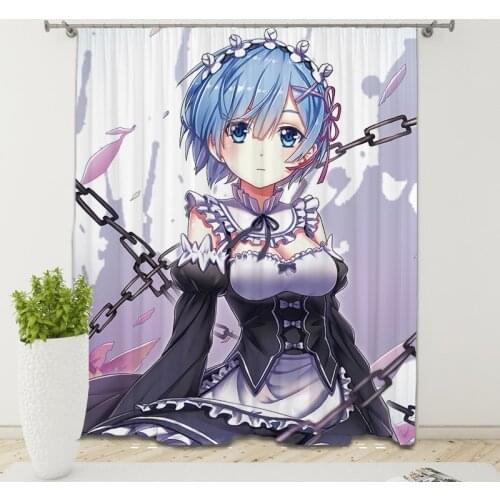 Re Life in a Different World from Zero 3D Printing Rem Blackout Curtain Bedroom Living Room Home Decoration for Children Kids