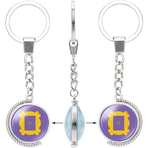 TV Shows Friends Double Side Keychain Classic TV Series Glass Cabochon Jewelry Rotable Pendant Keyring for Fans