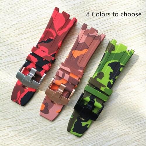 High quality 28mm Camouflage Rubber Silicone Soft Sport Watch Strap Suitable For AP Royal Oak Watchbands free tools bracelet