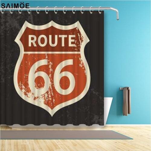 Historical Retro Trip Black Strips Shower Curtain Route 66 Fabric And Mat Set Bathroom Curtains For Bathtub Decor Shower Sets