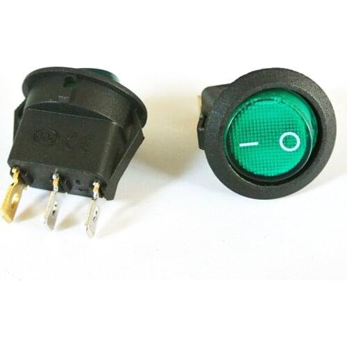 Green 100 PCS 3 pin 4.8mm terminals 12V 16A Universal LED illuminated Car button lights ON/OFF Round Rocker Switch