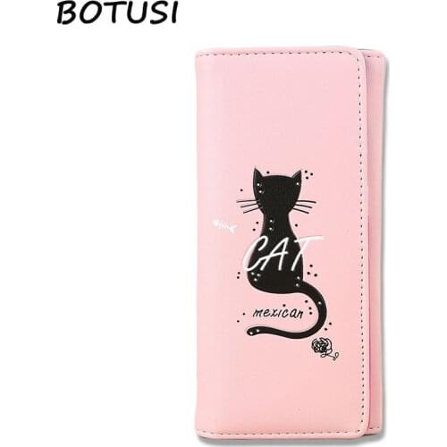 BOTUSI Cat Carton Womens Wallets and Purses PU 2019 Credit Card Holder Zipper Wallet Coin Purse for Cards Purse Clutch Money