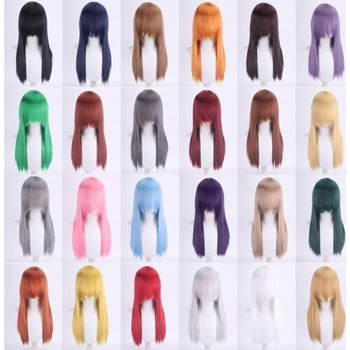 24 Different Colors 60cm Long Straight Full Bangs Synthetic Heat Resistance Hair Women Female Daily Party Role Play Cosplay Wigs