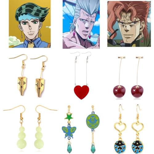 MeetLife JoJo Bizarre Adventure Earrings Women Rohan Kishibe Polnareff Kakyouin Noriaki Dangle Earrings Hoop Clip On Earrings