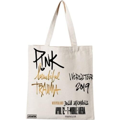 Ladies Handbags P!nk Canvas Tote Bag Cotton Cloth Shoulder Shopper Bags for Women Eco Foldable Reusable Shopping Bags