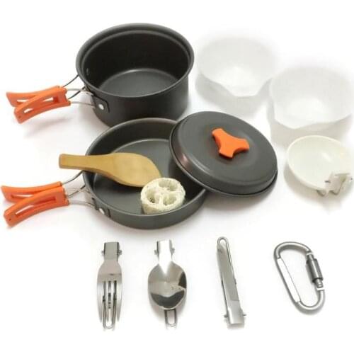 12pcs Outdoor Camping Hiking Picnic BBQ Cookware Backpacking Cooking Picnic Bowl Pot Fry Pan Dinner Survival Equipment