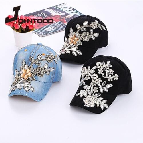 2021 Fashion Summer Women Delicate Diamond Flower Baseball Cap Snapback Style Ladies Sun Hats Outdoors Travel Gorras Adjustable
