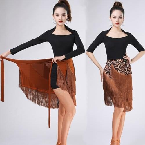 2021 Sexy Latin Dance Costumes female fringed skirt new adult modern dance hip scarf chacha dance rumba national standard skirt