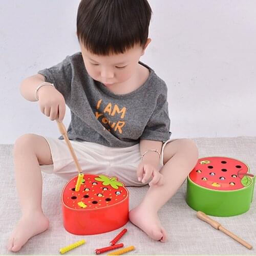 3D Puzzle Baby Wooden Toys Early Childhood Educational Toy Catch Worm Game Color Cognitive Strawberry Grasping Ability Funny Toy