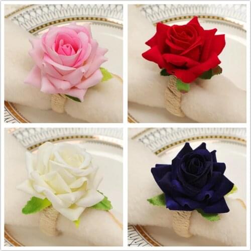 4PCS Handmade Flower Napkin Rings Faux Pink Rose Napkin Ring Serviette Buckles, Table Decoration,party,wedding,thanksgiving Day