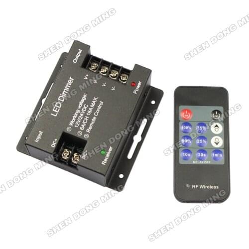Iron shell LED Dimmer Single Color Wireless Controller 18A 432W DC12V-24V RF 11key Remote For LED Single Color Strip,5pcs
