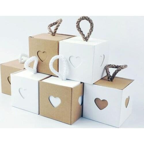 50PCS Wedding Kraft Paper Gift Candy Box Heart Bag DIY Kid Gifts For Guests Wedding Favors Birthday Baby Party Decoration