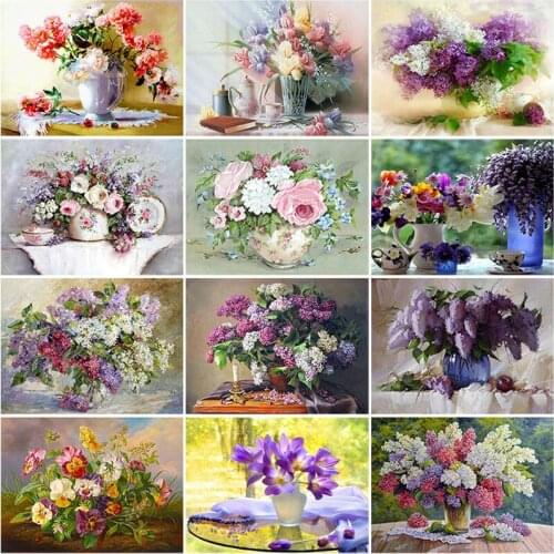 DIY 5D Diamond Painting Flower Diamond Embroidery Lavender Full Drill Round Picture of Rhinestone Mosaic Cross Stitch Kits Decor