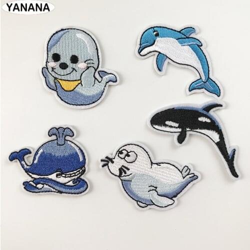Little sea lion Dolphins and whales Lovely marine animals Iron On Patch Embroidered Applique Sewing Clothes Stickers