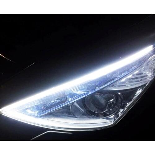SELYNDE 2Pcs/Pair Car LED Flexible DRL 30/45/60cm 3 Sizes Daytime Running Ligh with Flowing Yellow Turning Signal Super Slim