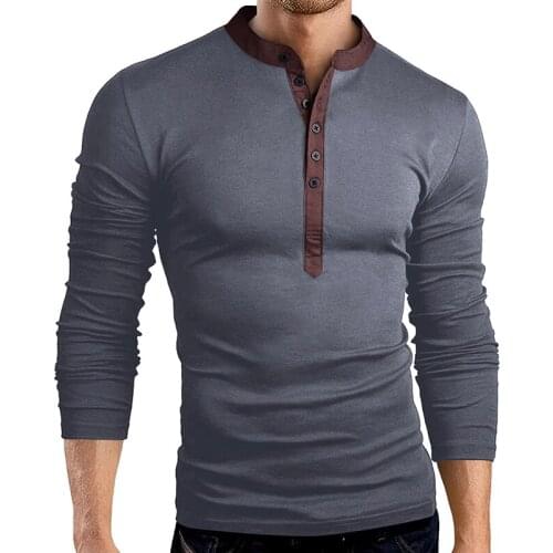Bigsweety 2020 Hot Sales Spring Autumn Mens Slim Fit V Neck Button Long Sleeve Muscle Tee T-shirt Casual Tops 4 Color Wholesale