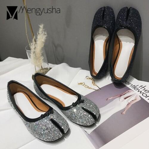 Glitter single shoes women tabi ninja japan brand designer comfort flat loafers bling shallow slip on moccasins creepers mujer