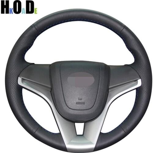Black Genuine leather Steering Wheel Covers for Chevrolet Aveo Orlando Holden Cruze Ravon R4 Chevrolet Cruze 2009-2014