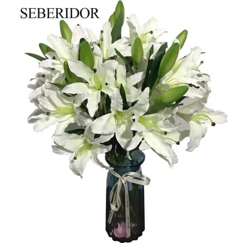 Cheap 5pcs/lot Hotel Bedroom Decor White/Pink 70cm 6 Heads Silk Cloth Lily Wedding Party Decoration Artificial Flower Branch