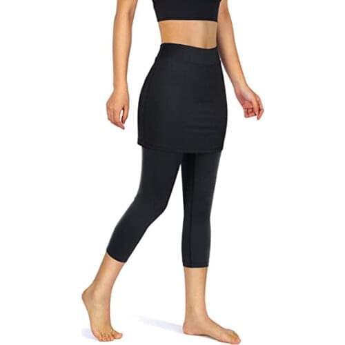 Women Sport Athletic Skirted Yoga Capris Pant Ladies Workout Sport Fitness Gym Legging Tights Sportswear Tennis Golf Skirt #T1G