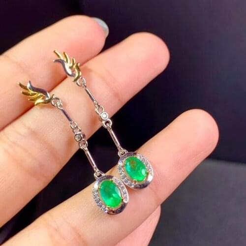 Grace delicate flame strand Natural green Emerald drop earrings 925 silver natural gemstone earrings women party gift jewelry