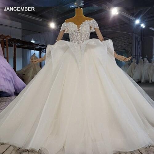 HTL2167 White Bra Flower Dress Bridal Banquet V-neck Frill Shiny Beaded 2021 New Wedding Dress Skirt платье на свадьбу 2021