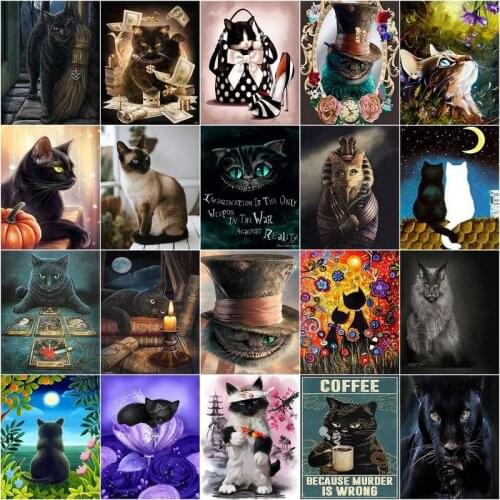 CHENISTORY DIY Diamond Painting Black Cat Animal Full Square/Round Diamond Embroidery Cross Stitch Home Decoration 40X50CM