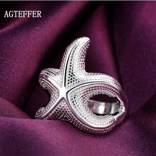 AGTEFFER 925 Sterling Silver Starfish Ring Classic For Women Fashion Wedding Engagement Party Gift Charm Jewelry