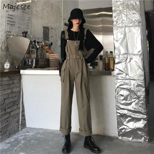 Jumpsuits Womens Cargo Style Harajuku Sashes Streetwear Trendy All-match Teens Simple Chic High-waist Casual Suspenders Female