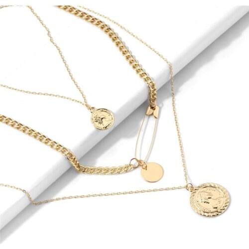 KSRA 2020 New Fashion Pop Portrait Pendant Necklace Pin Alloy Multilayer Sweater Chain Women Lady Portrait Pendant Jewelry