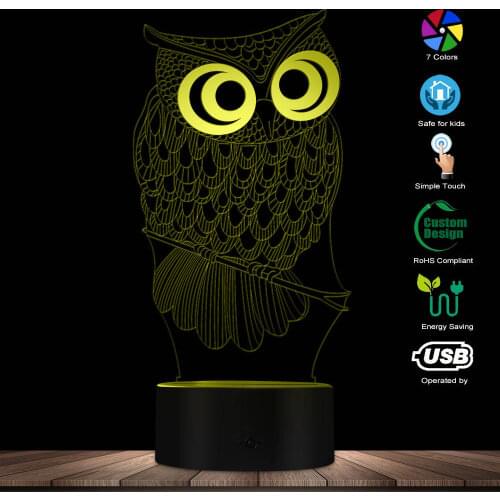 Kawaii Cartoon Owl Light 3D Animal LED Table Lamp RGB Changeable Lamp Child Kids Soft Light Bedroom Decor Novelty Night Light