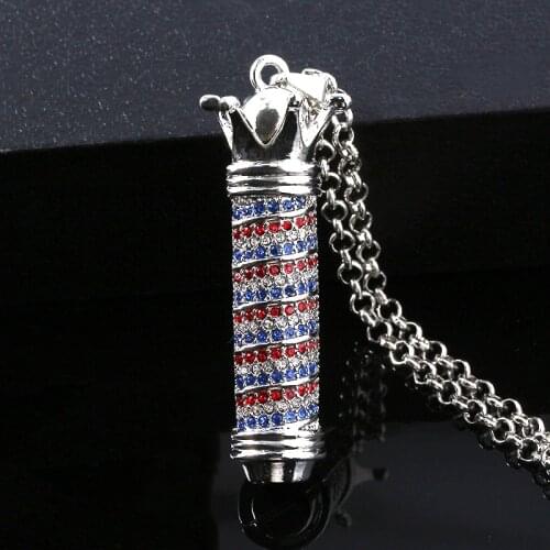 Fashion Barber Shop Rainbow Lamp Necklace Hairdresser Crystal Tools Pendant Necklace Women Men HipHop Jewelry Gifts