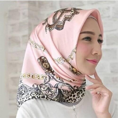 90*90cm muslim silk scarf hijab women islamic headscarf Malaysia printed shawl headwrap femme musulman scarves square