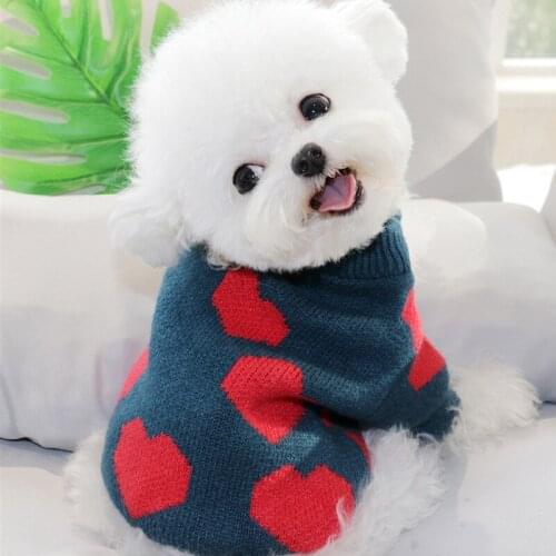 Red Heart Dog Outfits Puppy clothes autumn Spring Small Dog clothes for Poodle Pomeranian Teddy kittens Schnauzer Dog sweaters