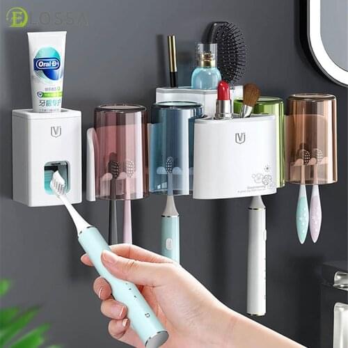 ELOSSA Wall-Mounted Toothbrush Holder Automatic Toothpaste Distributor Squeezer Storage Rack Household Bathroom Accessories Set