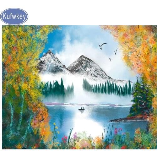 Unfinished Diamond Embroidery"mountain Lake"3d Picture square Rhinestones DIY Diamond Painting sale,Scenic Diamond Mosaic kits
