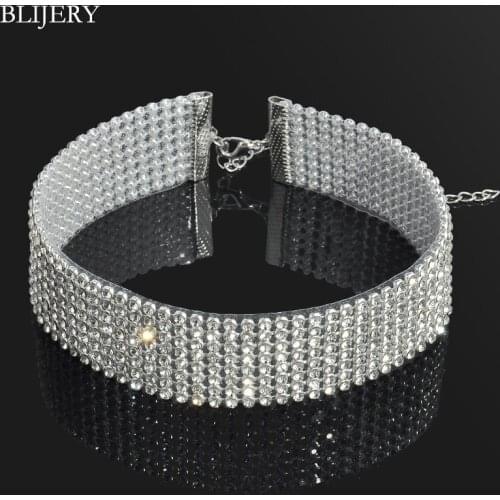 BLIJERY Silver Color Crystal Choker Necklace for Women Wedding Accessories Rhinestone Chokers Wedding Prom Jewelry Femme Collier