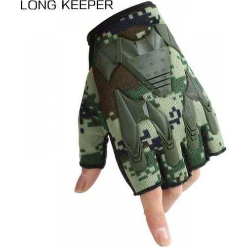 LongKeeper Fingerless Tactical Gloves Military Camouflage Anti-Skid Half Finger Mittens Men Training Hunting Cycling Gloves Luva