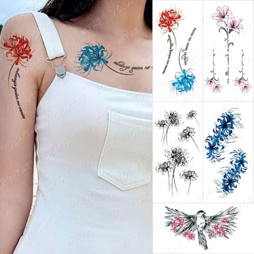 Waterproof Temporary Tattoo Sticker Orchid Flower Tattoos Peony Lotus Lines Painted Rose Body Art Arm Fake Sleeve Tatoo Women