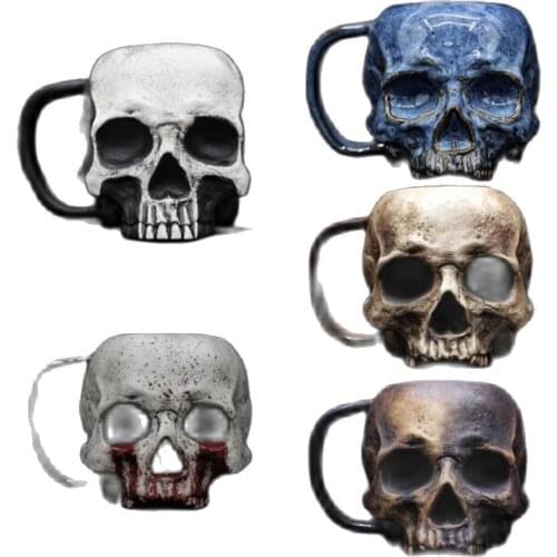 Skull Pen Holder Cup Resin Home Desktop Ornament Skeleton Skull Figurine for Office Bar Table Desktop Organizer Decoration