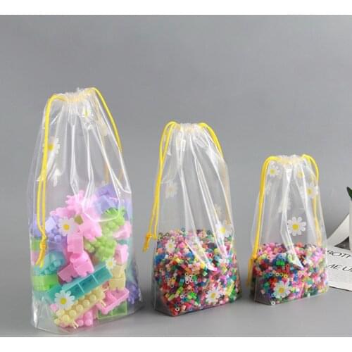 50pcs Clear Plastic Drawstring Storage Bag For Travel Waterproof Transparent Cosmetic Shoes Clothes Bag Doll Gift Storage