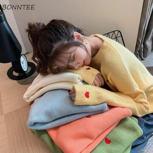 Pullovers Women Sweaters Sweet Popular Fashion Elegant Soft Ladies All-match Warm Korean Embroidery Kawaii Knitting Basic Adult