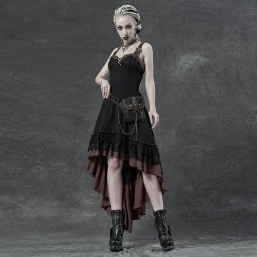 PUNKRAVE Womens Steampunk Strap Dress Punk Sexy Detachable Bag Elastic Knit Summer Stage Performance Sling Dresses