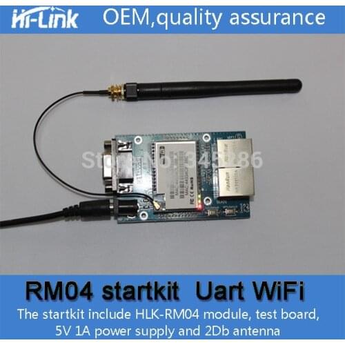 Free shipping Serial Uart to wifi dual ethernet dual RS232 WiFi module with external antenna Start kit HLK-RM04